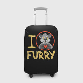 Чехол для чемодана 3D с принтом I love furry в Екатеринбурге, 86% полиэфир, 14% спандекс | двустороннее нанесение принта, прорези для ручек и колес | furry | i love furry | антропоморфные животные | волк | зверь | люди   животные | сердце | фурри | я люблю фурри