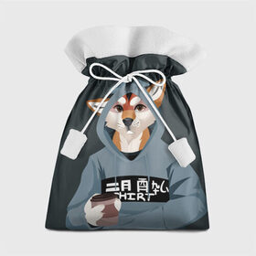 Подарочный 3D мешок с принтом Furry fox в Екатеринбурге, 100% полиэстер | Размер: 29*39 см | Тематика изображения на принте: furry | furry fox | антропоморфное животное | животные | зверь | капюшон | кофе | лиса | фурри | человек