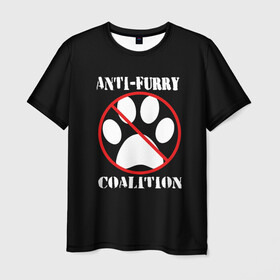Мужская футболка 3D с принтом Anti-Furry coalition в Екатеринбурге, 100% полиэфир | прямой крой, круглый вырез горловины, длина до линии бедер | anti furry | coalition | furry | антифурри | антропоморфные животные | запрет | зверь | знак | коалиция | фурри | человек животные