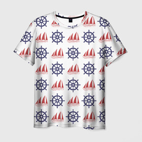 Мужская футболка 3D с принтом Корабли и штурвалы в Екатеринбурге, 100% полиэфир | прямой крой, круглый вырез горловины, длина до линии бедер | ships | корабли | кораблики | море | морские | морское | руль | штурвал | штурвалы