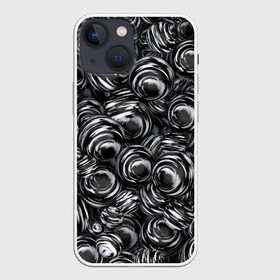 Чехол для iPhone 13 mini с принтом Glossy Balls в Екатеринбурге,  |  | Тематика изображения на принте: abstraction | background | ball | balls | black | circle | gloss | metal | paint | pattern | reflection | shine | texture | white | абстракция | белый | блеск | глянец | краска | круг | металл | отражение | паттерн | текстура | фон | черный | шар | шары