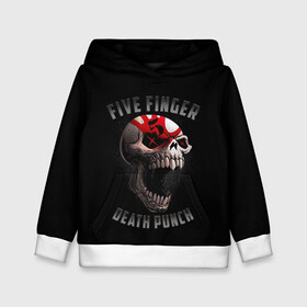 Детская толстовка 3D с принтом Five Finger Death Punch | 5FDP в Екатеринбурге, 100% полиэстер | двухслойный капюшон со шнурком для регулировки, мягкие манжеты на рукавах и по низу толстовки, спереди карман-кенгуру с мягким внутренним слоем | Тематика изображения на принте: 5fdp | america | death | ffdp | finger | five | hard | metal | music | punch | rock | skull | states | united | usa | америка | метал | музыка | рок | сша | хард | череп