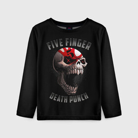 Детский лонгслив 3D с принтом Five Finger Death Punch | 5FDP в Екатеринбурге, 100% полиэстер | длинные рукава, круглый вырез горловины, полуприлегающий силуэт
 | Тематика изображения на принте: 5fdp | america | death | ffdp | finger | five | hard | metal | music | punch | rock | skull | states | united | usa | америка | метал | музыка | рок | сша | хард | череп