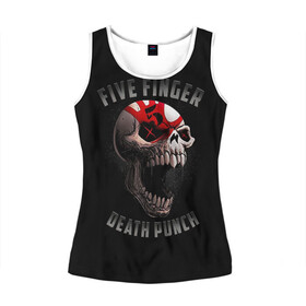 Женская майка 3D с принтом Five Finger Death Punch | 5FDP в Екатеринбурге, 100% полиэстер | круглая горловина, прямой силуэт, длина до линии бедра | 5fdp | america | death | ffdp | finger | five | hard | metal | music | punch | rock | skull | states | united | usa | америка | метал | музыка | рок | сша | хард | череп
