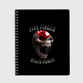 Тетрадь с принтом Five Finger Death Punch | 5FDP в Екатеринбурге, 100% бумага | 48 листов, плотность листов — 60 г/м2, плотность картонной обложки — 250 г/м2. Листы скреплены сбоку удобной пружинной спиралью. Уголки страниц и обложки скругленные. Цвет линий — светло-серый
 | Тематика изображения на принте: 5fdp | america | death | ffdp | finger | five | hard | metal | music | punch | rock | skull | states | united | usa | америка | метал | музыка | рок | сша | хард | череп