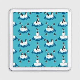 Магнит 55*55 с принтом Пингвины в Екатеринбурге, Пластик | Размер: 65*65 мм; Размер печати: 55*55 мм | море | морские | океан | пингвин | пингвинчик | пингвины | плавники акул