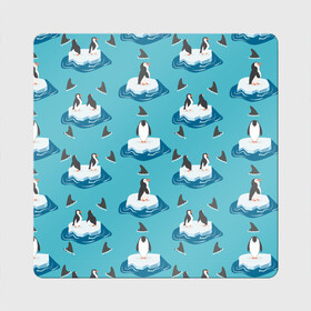 Магнит виниловый Квадрат с принтом Пингвины в Екатеринбурге, полимерный материал с магнитным слоем | размер 9*9 см, закругленные углы | море | морские | океан | пингвин | пингвинчик | пингвины | плавники акул