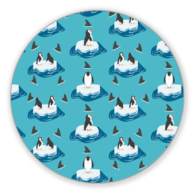 Коврик для мышки круглый с принтом Пингвины в Екатеринбурге, резина и полиэстер | круглая форма, изображение наносится на всю лицевую часть | море | морские | океан | пингвин | пингвинчик | пингвины | плавники акул