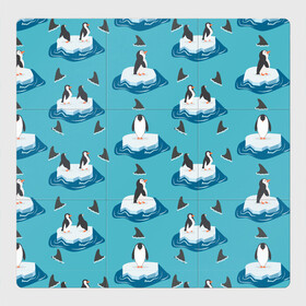 Магнитный плакат 3Х3 с принтом Пингвины в Екатеринбурге, Полимерный материал с магнитным слоем | 9 деталей размером 9*9 см | море | морские | океан | пингвин | пингвинчик | пингвины | плавники акул