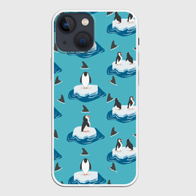 Чехол для iPhone 13 mini с принтом Пингвины в Екатеринбурге,  |  | море | морские | океан | пингвин | пингвинчик | пингвины | плавники акул