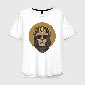Мужская футболка хлопок Oversize с принтом Гордый Лев с бородой в Екатеринбурге, 100% хлопок | свободный крой, круглый ворот, “спинка” длиннее передней части | king | король | корона | кошка | лев | царь