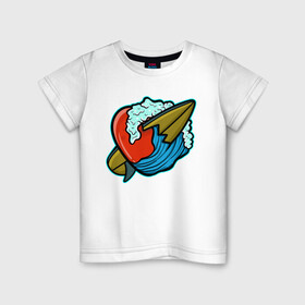 Детская футболка хлопок с принтом Любовь к серфингу в Екатеринбурге, 100% хлопок | круглый вырез горловины, полуприлегающий силуэт, длина до линии бедер | surf | любовь | отдых | сердце | серфинг | турист