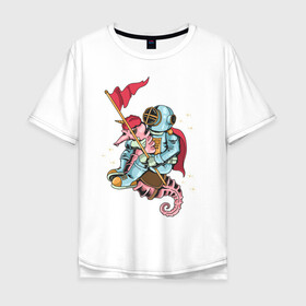 Мужская футболка хлопок Oversize с принтом Верхом на коне в Екатеринбурге, 100% хлопок | свободный крой, круглый ворот, “спинка” длиннее передней части | games | space | астронавт | космос | морской конь | подводный мир | флаг