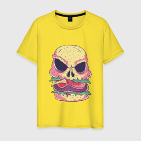 Мужская футболка хлопок с принтом Череп Бургер Skull Burger в Екатеринбурге, 100% хлопок | прямой крой, круглый вырез горловины, длина до линии бедер, слегка спущенное плечо. | Тематика изображения на принте: 100 эко | big daddy | boomer | fashion man | hipster | hipster merch | old school | real man | skulls | vintage | wild beast | бумер | винтаж | гамбургер | еда | фастфуд | хипстер | хипстер мерч | хипстерский череп | черепа | чизбургер