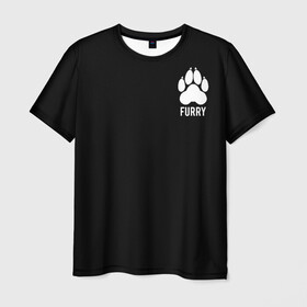 Мужская футболка 3D с принтом Furry в Екатеринбурге, 100% полиэфир | прямой крой, круглый вырез горловины, длина до линии бедер | furry | антропоморфные животные | лапа | логотип | люди животные | отпечаток | след | фурри | фурри фэндом | эмблема