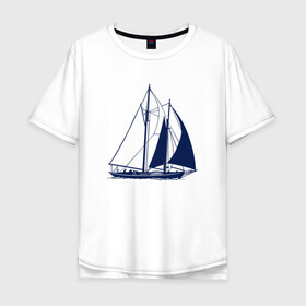 Мужская футболка хлопок Oversize с принтом Кораблик в Екатеринбурге, 100% хлопок | свободный крой, круглый ворот, “спинка” длиннее передней части | sailboat | кораблик | корабль | лодка | моряки | парус | парусная лодка | тату | татуировка