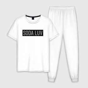 Мужская пижама хлопок с принтом SODA LUV в Екатеринбурге, 100% хлопок | брюки и футболка прямого кроя, без карманов, на брюках мягкая резинка на поясе и по низу штанин
 | luv | mayot | melon | music | og buda | seemee | soda | sodaluv | бигасс | коми | лав | лого | логотип | лув | мелон | сода