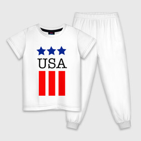 Детская пижама хлопок с принтом США в Екатеринбурге, 100% хлопок |  брюки и футболка прямого кроя, без карманов, на брюках мягкая резинка на поясе и по низу штанин
 | Тематика изображения на принте: америка | американский флаг | красный | синий | сша