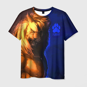 Мужская футболка 3D с принтом Furry lion в Екатеринбурге, 100% полиэфир | прямой крой, круглый вырез горловины, длина до линии бедер | Тематика изображения на принте: furry | lion | антропоморфные животные | лев | люди животные | разбойник | фурри | фурри фэндом
