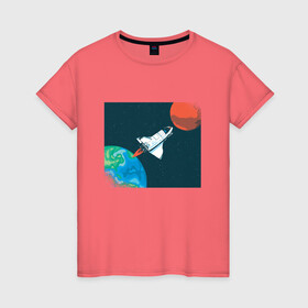 Женская футболка хлопок с принтом Маск SpaceX миссия на марс в Екатеринбурге, 100% хлопок | прямой крой, круглый вырез горловины, длина до линии бедер, слегка спущенное плечо | Тематика изображения на принте: earth | elon musk | mars | nasa | red planet | roscosmos | space | space shuttle | star | stars | астронавт | илон маск | класная планета | космический пейзаж | космонавт | летит на марс | наса | планета земля | роскосмос | спейс экс | спейс