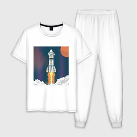 Мужская пижама хлопок с принтом Запуск ракеты Atlas Атлас V в Екатеринбурге, 100% хлопок | брюки и футболка прямого кроя, без карманов, на брюках мягкая резинка на поясе и по низу штанин
 | earth | elon musk | mars | nasa | roscosmos | space | space shuttle | star | stars | usa | астронавт | илон маск | космодром | космонавт | миссия sbirs | мыс канаверал | наса | планета земля | рн atlas v 421 | роскосмос | спейс экс | спейсэк