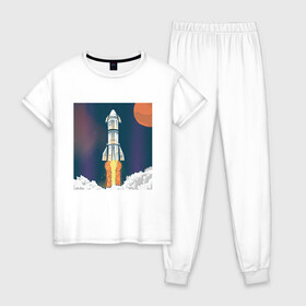 Женская пижама хлопок с принтом Запуск ракеты Atlas Атлас V в Екатеринбурге, 100% хлопок | брюки и футболка прямого кроя, без карманов, на брюках мягкая резинка на поясе и по низу штанин | Тематика изображения на принте: earth | elon musk | mars | nasa | roscosmos | space | space shuttle | star | stars | usa | астронавт | илон маск | космодром | космонавт | миссия sbirs | мыс канаверал | наса | планета земля | рн atlas v 421 | роскосмос | спейс экс | спейсэк