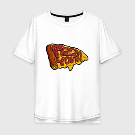 Мужская футболка хлопок Oversize с принтом Горячий кусочек в Екатеринбурге, 100% хлопок | свободный крой, круглый ворот, “спинка” длиннее передней части | dodo | pizza | вкусная еда | кусочек | пицца