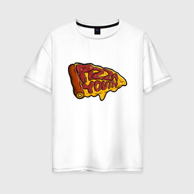 Женская футболка хлопок Oversize с принтом Горячий кусочек в Екатеринбурге, 100% хлопок | свободный крой, круглый ворот, спущенный рукав, длина до линии бедер
 | dodo | pizza | вкусная еда | кусочек | пицца