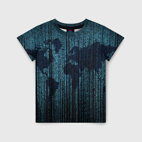 Детская футболка 3D с принтом Цифровой Мир в Екатеринбурге, 100% гипоаллергенный полиэфир | прямой крой, круглый вырез горловины, длина до линии бедер, чуть спущенное плечо, ткань немного тянется | Тематика изображения на принте: карта | коды | мир | символы | цифры