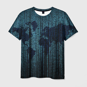Мужская футболка 3D с принтом Цифровой Мир в Екатеринбурге, 100% полиэфир | прямой крой, круглый вырез горловины, длина до линии бедер | Тематика изображения на принте: карта | коды | мир | символы | цифры
