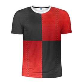 Мужская футболка 3D спортивная с принтом Черно-красная Кожа в Екатеринбурге, 100% полиэстер с улучшенными характеристиками | приталенный силуэт, круглая горловина, широкие плечи, сужается к линии бедра | patchwork | skin | stripes | кожа | полосы