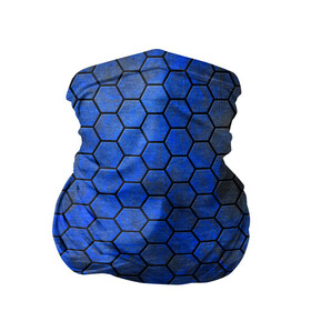 Бандана-труба 3D с принтом Синие Соты в Екатеринбурге, 100% полиэстер, ткань с особыми свойствами — Activecool | плотность 150‒180 г/м2; хорошо тянется, но сохраняет форму | hexagons | honeycombs | metal | соты | шестиугольники