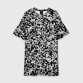 Детское платье 3D с принтом Пиксельная Текстура в Екатеринбурге, 100% полиэстер | прямой силуэт, чуть расширенный к низу. Круглая горловина, на рукавах — воланы | Тематика изображения на принте: blackandwhite | pattern | pixels | пиксели | черно белый