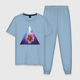 Мужская пижама хлопок с принтом Дзен-утконос в Екатеринбурге, 100% хлопок | брюки и футболка прямого кроя, без карманов, на брюках мягкая резинка на поясе и по низу штанин
 | буддизм | дзен | космос | медитация | спейс арт | треугольник | утконос