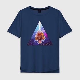 Мужская футболка хлопок Oversize с принтом Дзен-утконос в Екатеринбурге, 100% хлопок | свободный крой, круглый ворот, “спинка” длиннее передней части | буддизм | дзен | космос | медитация | спейс арт | треугольник | утконос