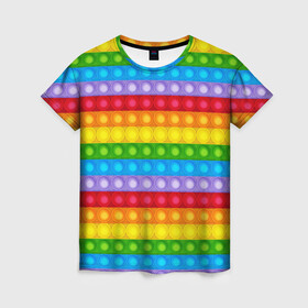 Женская футболка 3D с принтом Pop It в Екатеринбурге, 100% полиэфир ( синтетическое хлопкоподобное полотно) | прямой крой, круглый вырез горловины, длина до линии бедер | pop it | popit | simple dimple | антистресс | поп ит | попит | симпл | симпл димпл | тренд