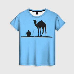 Женская футболка 3D с принтом Верблюд в Екатеринбурге, 100% полиэфир ( синтетическое хлопкоподобное полотно) | прямой крой, круглый вырез горловины, длина до линии бедер | выносливость | мощь | пустыня | спокойствие | тень