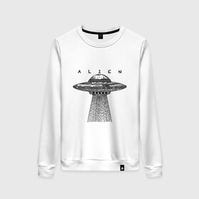 Женский свитшот хлопок с принтом Alien в Екатеринбурге, 100% хлопок | прямой крой, круглый вырез, на манжетах и по низу широкая трикотажная резинка  | гравюра | графика | инопланетный корабль | космический корабль | космос | летающая тарелка | пришельцы | чёрно белый