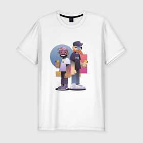 Мужская футболка хлопок Slim с принтом Тони и Феррис в Екатеринбурге, 92% хлопок, 8% лайкра | приталенный силуэт, круглый вырез ворота, длина до линии бедра, короткий рукав | gangster | music | people | крутой | мультфильм