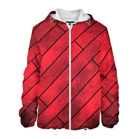 Мужская куртка 3D с принтом Red Boards Texture в Екатеринбурге, ткань верха — 100% полиэстер, подклад — флис | прямой крой, подол и капюшон оформлены резинкой с фиксаторами, два кармана без застежек по бокам, один большой потайной карман на груди. Карман на груди застегивается на липучку | attrition | boards | comic | dark | gloss | iron | light | metal | red | slabs | texture | wood | абстракция | глянец | дерево | доски | железо | картина | комикс | красный | линии | металл | паттерн | плиты | полосы | потертость | светлый