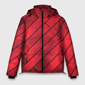 Мужская зимняя куртка 3D с принтом Red Boards Texture в Екатеринбурге, верх — 100% полиэстер; подкладка — 100% полиэстер; утеплитель — 100% полиэстер | длина ниже бедра, свободный силуэт Оверсайз. Есть воротник-стойка, отстегивающийся капюшон и ветрозащитная планка. 

Боковые карманы с листочкой на кнопках и внутренний карман на молнии. | Тематика изображения на принте: attrition | boards | comic | dark | gloss | iron | light | metal | red | slabs | texture | wood | абстракция | глянец | дерево | доски | железо | картина | комикс | красный | линии | металл | паттерн | плиты | полосы | потертость | светлый