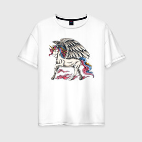 Женская футболка хлопок Oversize с принтом Славный единорог в Екатеринбурге, 100% хлопок | свободный крой, круглый ворот, спущенный рукав, длина до линии бедер
 | единорог | лошадь | пегас | пони | титаны