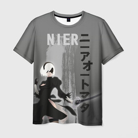 Мужская футболка 3D с принтом nier в Екатеринбурге, 100% полиэфир | прямой крой, круглый вырез горловины, длина до линии бедер | 2b | ahegao | anime | girl | nier automata | replicant | waifu | аниме | ахегао | нир автомата | отаку | охегао | тян | тяночка
