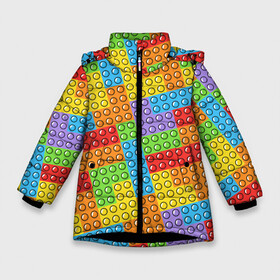 Зимняя куртка для девочек 3D с принтом POP IT SIMPLE DIMPLE в Екатеринбурге, ткань верха — 100% полиэстер; подклад — 100% полиэстер, утеплитель — 100% полиэстер. | длина ниже бедра, удлиненная спинка, воротник стойка и отстегивающийся капюшон. Есть боковые карманы с листочкой на кнопках, утяжки по низу изделия и внутренний карман на молнии. 

Предусмотрены светоотражающий принт на спинке, радужный светоотражающий элемент на пуллере молнии и на резинке для утяжки. | dimple | pop | pop it | simple | squish | димпл | поп | поп ит | симпл | сквиш