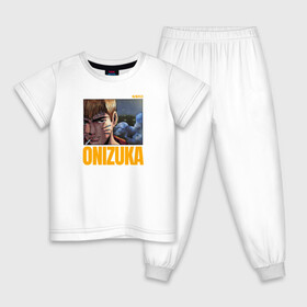 Детская пижама хлопок с принтом Onizuka в Екатеринбурге, 100% хлопок |  брюки и футболка прямого кроя, без карманов, на брюках мягкая резинка на поясе и по низу штанин
 | Тематика изображения на принте: eikichi onizuka | great teacher onizuka | gto | onizuka | крутой учитель онидзука | онидзука | эйкити онидзука