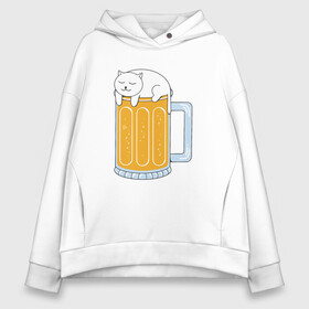 Женское худи Oversize хлопок с принтом Beer Cat в Екатеринбурге, френч-терри — 70% хлопок, 30% полиэстер. Мягкий теплый начес внутри —100% хлопок | боковые карманы, эластичные манжеты и нижняя кромка, капюшон на магнитной кнопке | animal | beer | cat | cute | kitty | meow | друг | животные | киска | китти | кот | котенок | котик | котэ | кошечка | кошка | лев | леопард | милый | мур | мяу | пантера | питомец | рысь | тигр