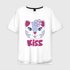 Мужская футболка хлопок Oversize с принтом Kiss Cat в Екатеринбурге, 100% хлопок | свободный крой, круглый ворот, “спинка” длиннее передней части | animal | cat | cute | kitty | meow | друг | животные | киска | китти | кот | котенок | котик | котэ | кошечка | кошка | лев | леопард | милый | мур | мяу | пантера | питомец | рысь | тигр