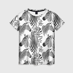 Женская футболка 3D с принтом Зебра в Екатеринбурге, 100% полиэфир ( синтетическое хлопкоподобное полотно) | прямой крой, круглый вырез горловины, длина до линии бедер | животное | зебра | зоопарк | полосатый | полоски | черно белый