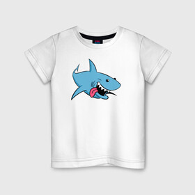 Детская футболка хлопок с принтом Акуленок в Екатеринбурге, 100% хлопок | круглый вырез горловины, полуприлегающий силуэт, длина до линии бедер | Тематика изображения на принте: maneater | акулы | иллюстрация | мег