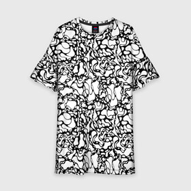 Детское платье 3D с принтом Абстрактная жидкость в Екатеринбурге, 100% полиэстер | прямой силуэт, чуть расширенный к низу. Круглая горловина, на рукавах — воланы | абстрактный | вода | геометрический | геометрия | дырки | жидкость | нейрографика | петли | плазма | пузыри | пятна | черно белый